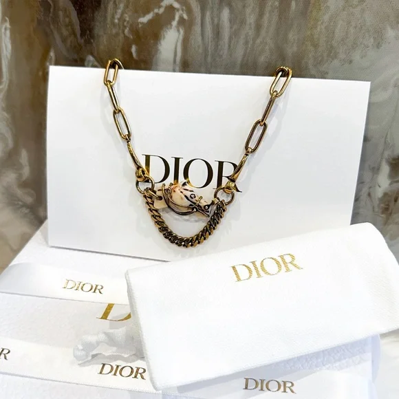 Christian DIOR Diorodeo Horse Chain Antiqued Gold Collar Necklace - Picture 3 of 9